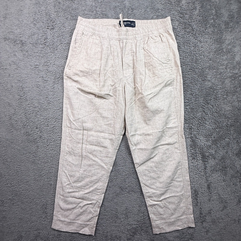 Abercrombie & Fitch Loose Pleated Linen Blend Pull On Pants Mens S Short Oatmeal